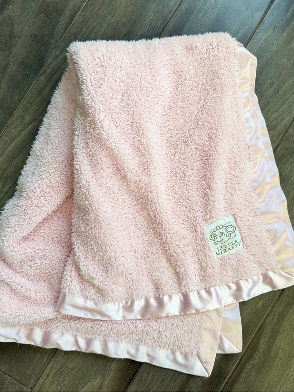 Little Giraffe Blush Pink Plush Baby Blanket with Satin Trim